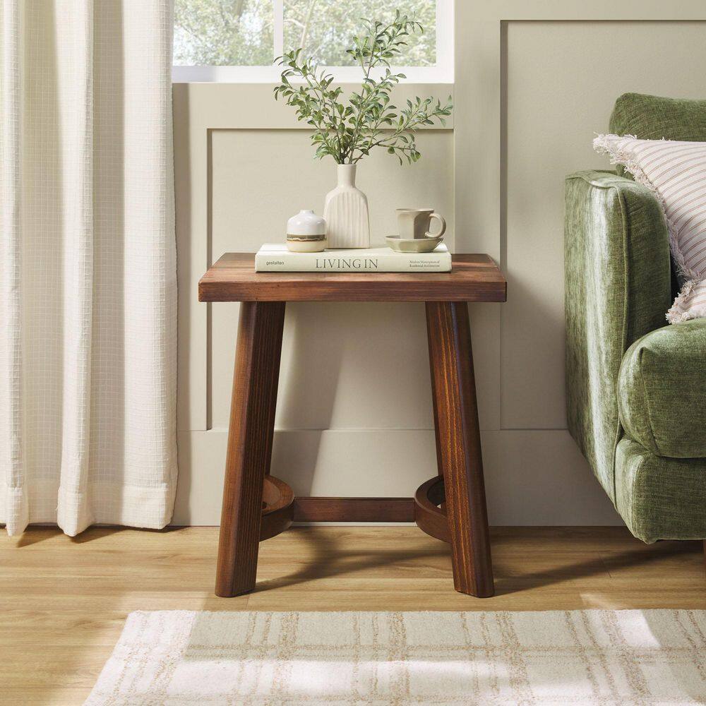Colt 18 in. Medium Brown Rustic Square Solid Wood End Table with Curved Elements