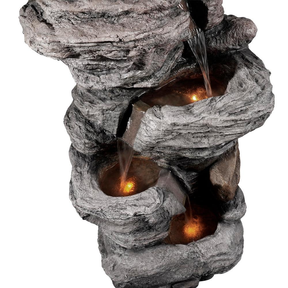 Teamson Home Gray 4-Tier Faux Stone Water Fountain with LED Lights