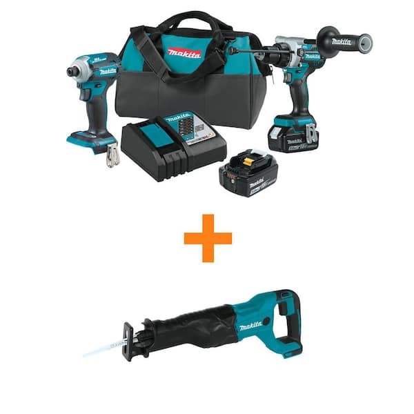 Makita 18V LXT Lithium-Ion Brushless Cordless Combo Kit 5.0 Ah (2-Piece) with bonus 18V LXT Lithium-Ion Reciprocating Saw