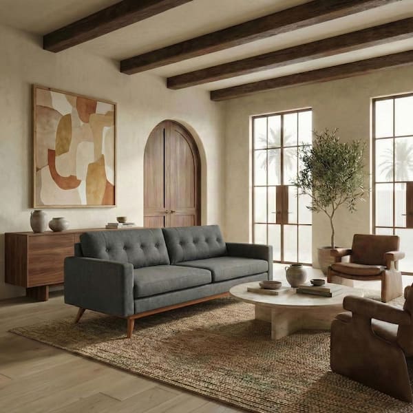SAFAVIEH Gneiss 85 in. Square Arm Linen Rectangle Sofa in Slate