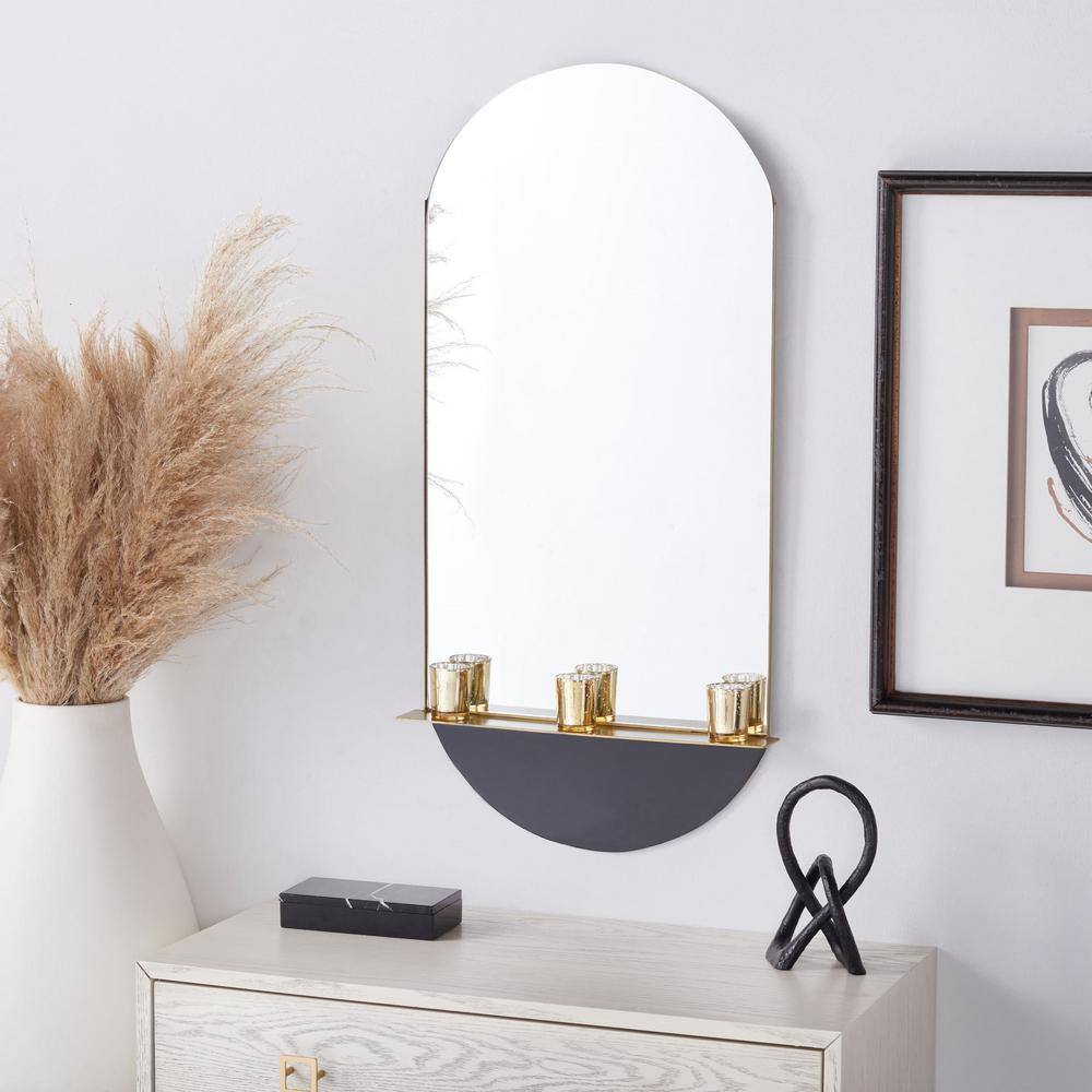 Norbury 18" x 36" Oval Wood Mirror with Brass & Black Finish