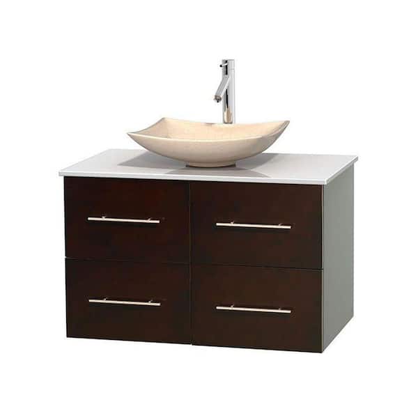 Wyndham Collection Centra 36 in. Vanity in Espresso with Solid-Surface Vanity Top in White and Sink