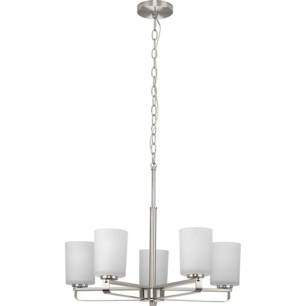 Brushed Nickel Five-Light Chandelier with Etched Glass Shades