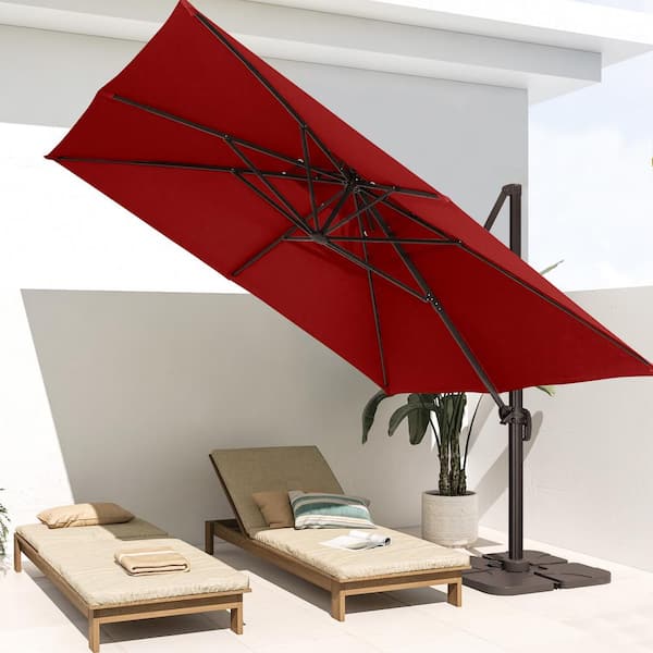 JEAREY SunShade Deluxe 10 ft. Square Cantilever Umbrella with Cover Heavy-Duty 360° Rotation Patio Umbrella in Red