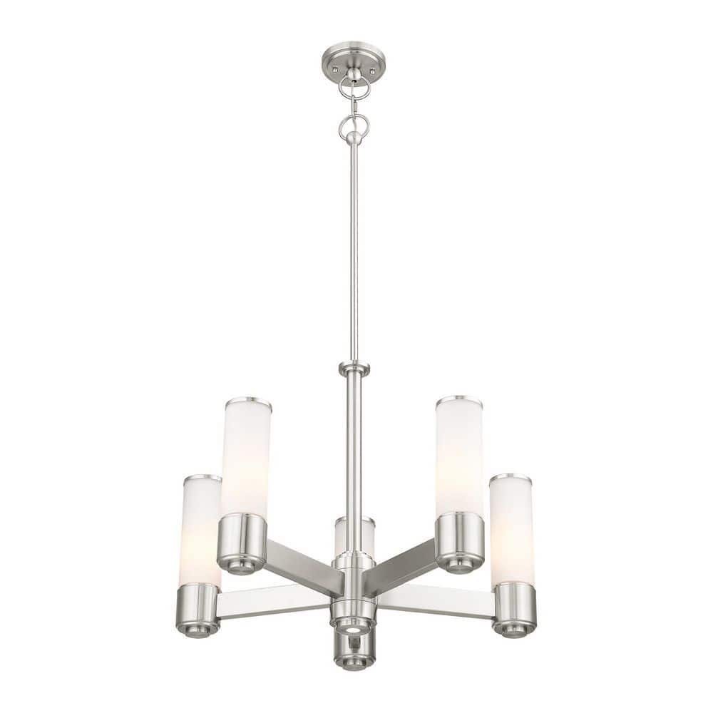 Brushed Nickel Rustic Chandelier with Hand Blown Glass
