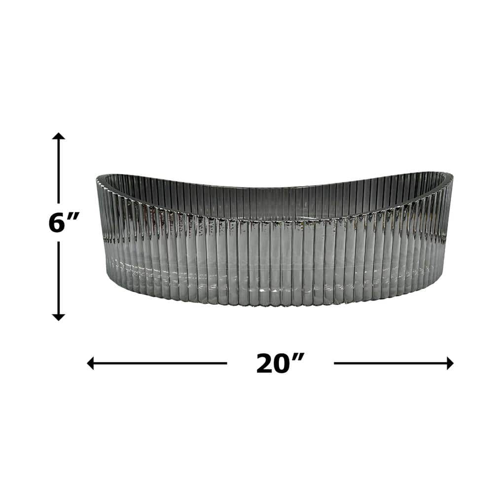 20'' Ribbed Gray Glass Oval Vessel Sink