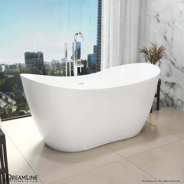 DreamLine Nile 67 in. x 28 in. Freestanding Acrylic Soaking Bathtub with Center Drain in Chrome