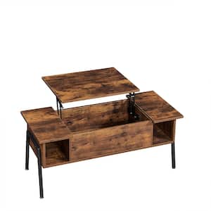Lift Top Coffee Table with Storage- Wood Living Room Tables with Hidden Compartments, Dining Desk Brown
