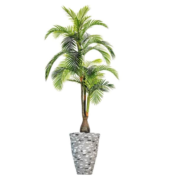 VINTAGE HOME Artificial Faux Real Touch 8.08 ft. Tall Palm Tree with Fiberstone Planter