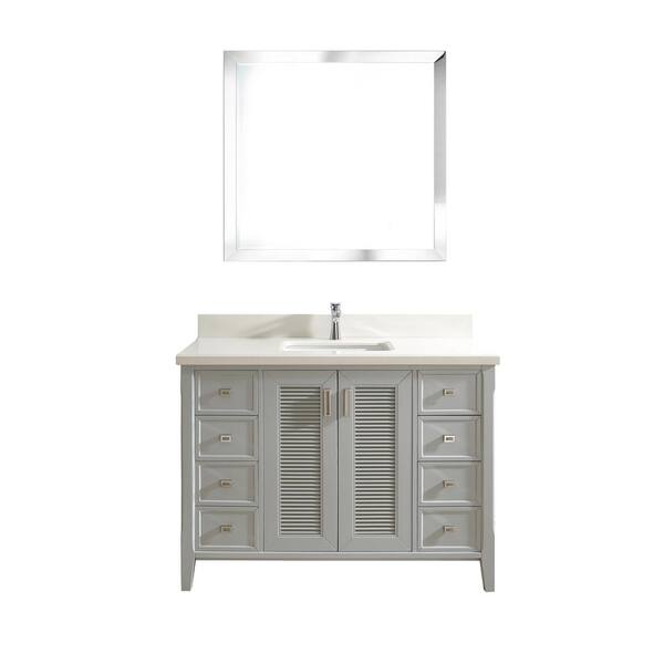 Studio Bathe Aurora 48 in. W x 22 in. D Vanity in Oxford Gray with Quartz Vanity Top in White with White Basin and Mirror