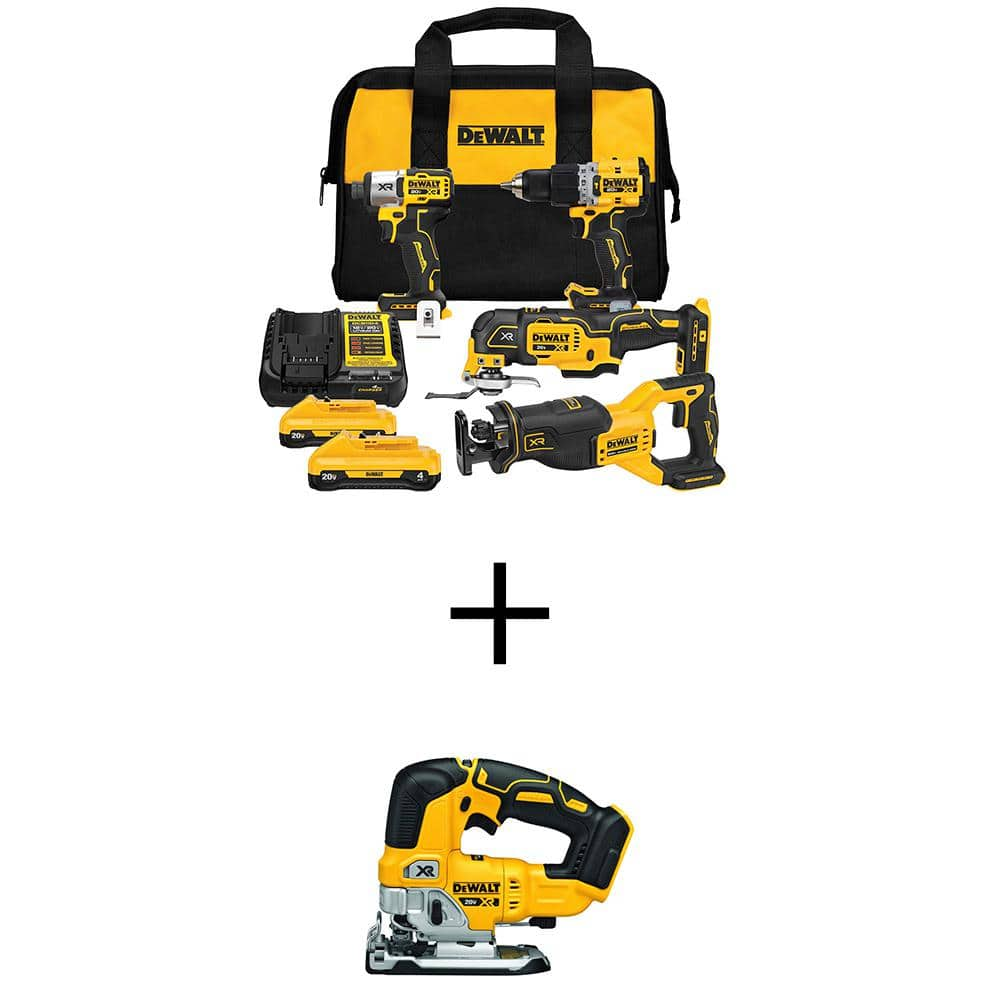 20V MAX Lithium-Ion Cordless 4-Tool Combo Kit and 20V XR Cordless Brushless Jigsaw with (2) 4 Ah Batteries and Charger -  DEWALT, DCK411Q2WCS334B