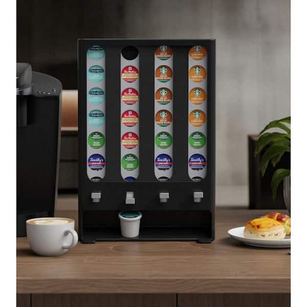 Black Coffee Pod Organizer Drawer with Vending-Style 1-Touch Dispensing Holds 28 K Cups for Kitchen Office