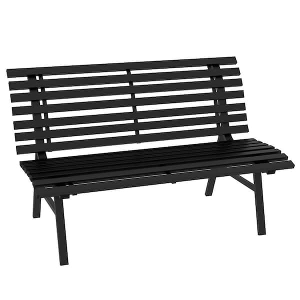 Unbranded Black 48.5 in. W x 26.5 in. L x 31 in. H Aluminum Park Bench, Outdoor Patio Bench with Slatted Seat
