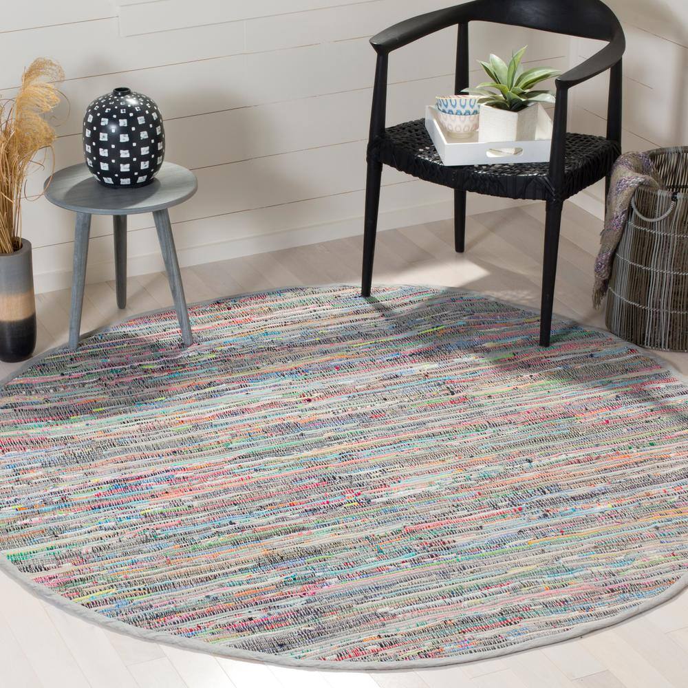 Handwoven Multicolor Stripe Round Cotton Area Rug, 8' Diameter