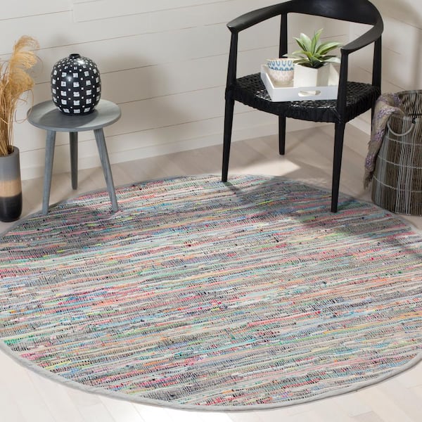 Rag Rug Gray/Multi 8 ft. x 8 ft. Round Striped Area Rug