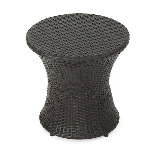Siavonce Brown Wicker Outdoor Hourglass Side Table Gray