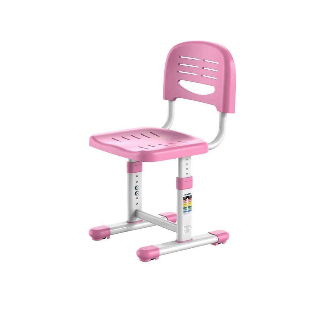 Pink Adjustable Height Kids Desk and Chair Set with Storage Drawer
