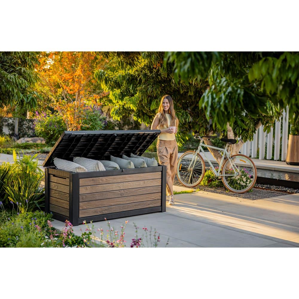 Keter Signature 165 Gal. Weather Resistant Plastic Resin Deck Box in Walnut Brown 271110