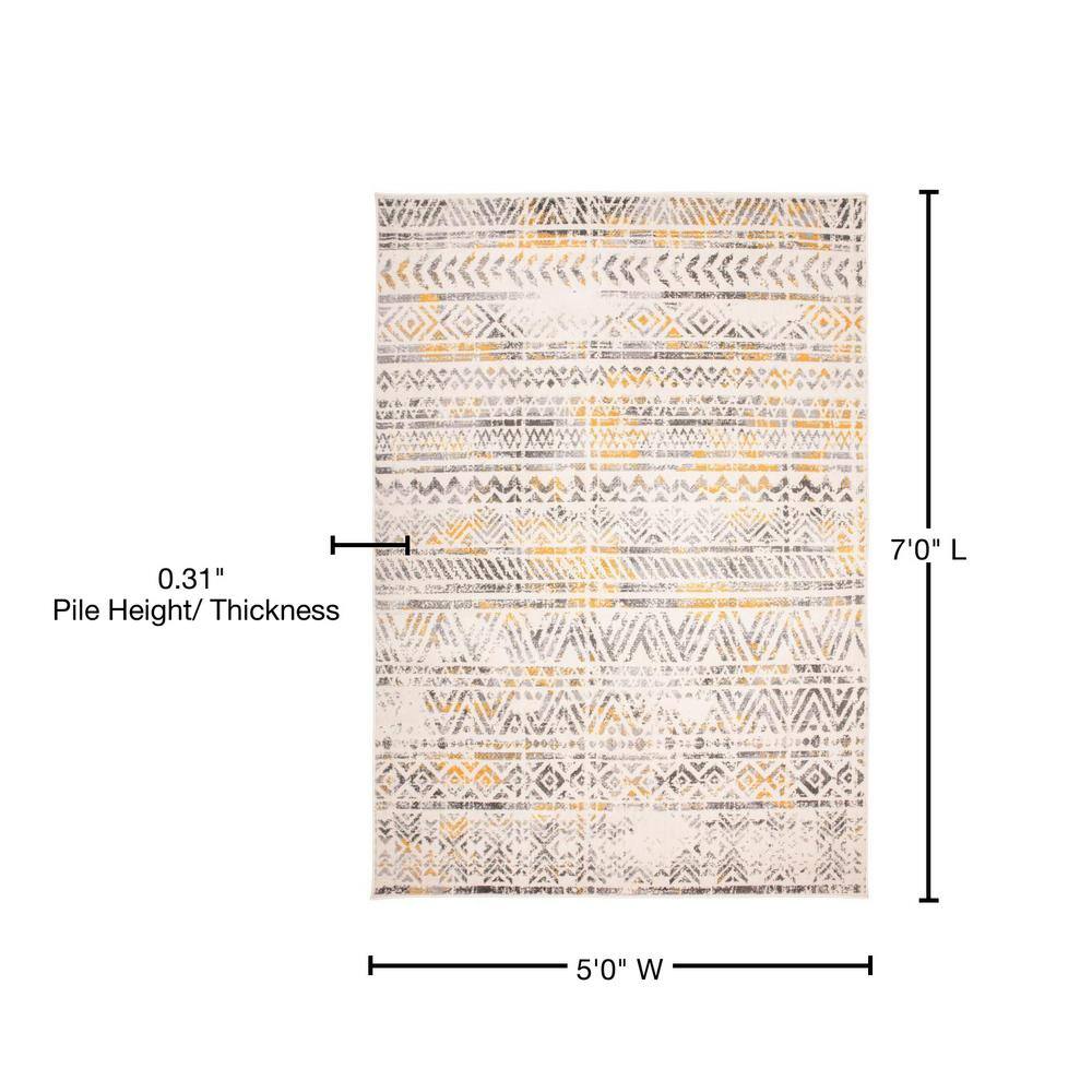 Cheerful Yellow Geometric 5' x 7' Easy-Care Synthetic Area Rug