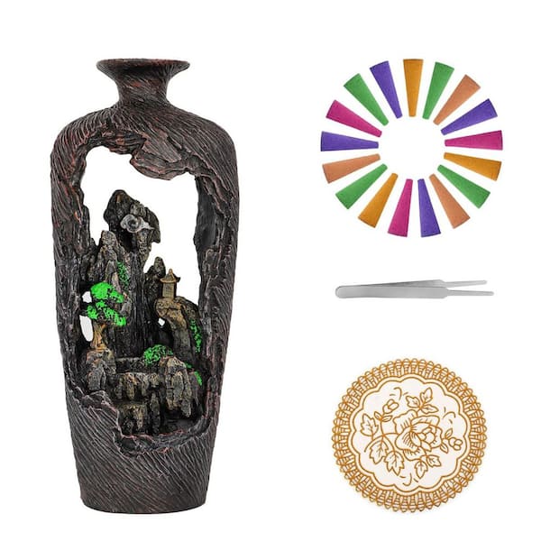 Afoxsos Vase-Shaped Backflow Incense Burner with 20-Cones, Tweezer, Mat