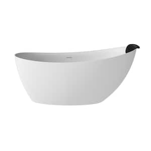 66.93 in. x 33.46 in. Stone Resin Solid Surface Freestanding Soaking Bathtub with Hose, Drain and Pillow in Matte White