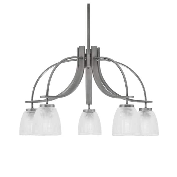 Unbranded Olympia 15.25 in. 5-Light Graphite Downlight Chandelier Clear Ribbed Glass Shade