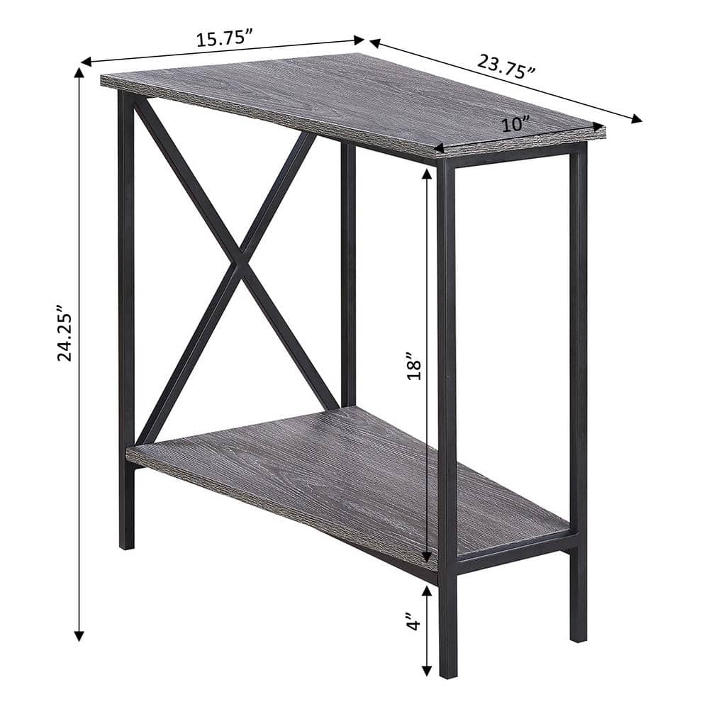 Weathered Gray and Black Triangular Wood Metal End Table