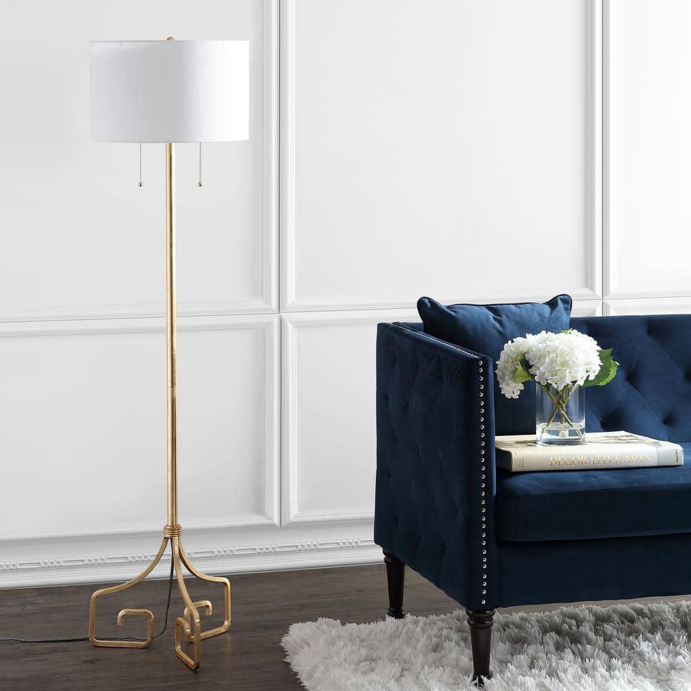 Newman Classic Gold Leaf 61.5" Metal LED Floor Lamp with Linen Drum Shade