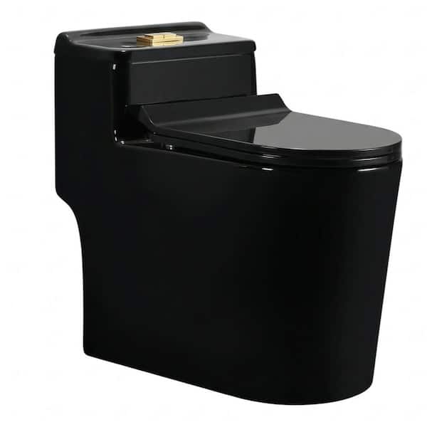 12 inch Rough In 1.45 gal. Dual Flush GPF Elongated 1-Piece Toilet in Black Seat Included