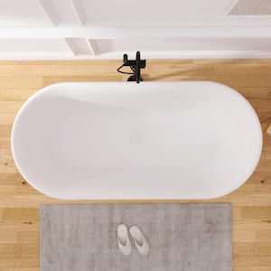 67 in. x 31.5 in. Stone Resin Solid Surface Flatbottom Freestanding Soaking Bathtub in White