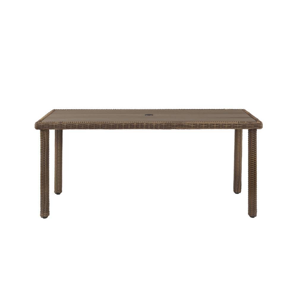 Bradenton Weathered Brown Wicker Outdoor Dining Table with Umbrella Hole