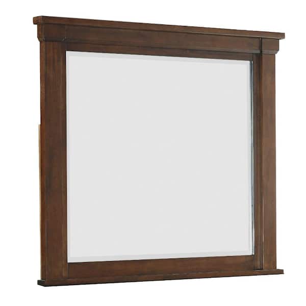 Benjara 38 in. x 2.75 in. Modern Rectangular Framed Oak Brown Wooden Mirror with Molded Trim