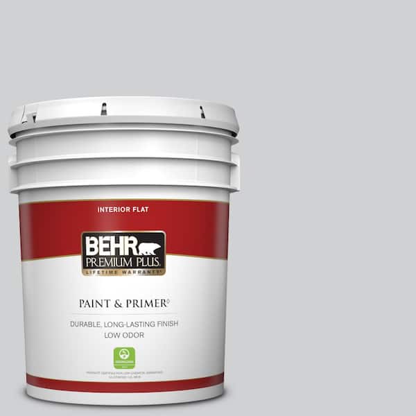 BEHR PREMIUM PLUS 5 gal. #N510-1 Silver Shadow Flat Low Odor Interior Paint & Primer