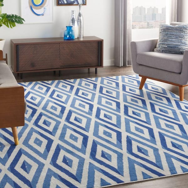 Whimsicle Ivory Blue 7 ft. x 10 ft. Geometric Modern Area Rug