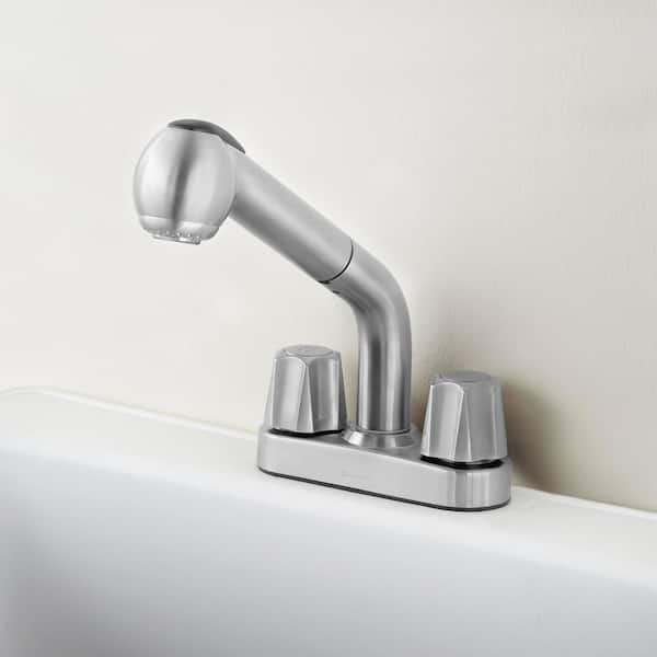 4 in. 2-Handle Centerset Pull-Out Laundry Faucet in Stainless Steel
