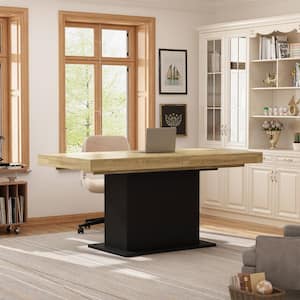 63- 78.7 in. Adjustable Width, Rectangle Wooden Grain Top & Black Bottom, Home Office Desk, Computer Desk, Writing Desk