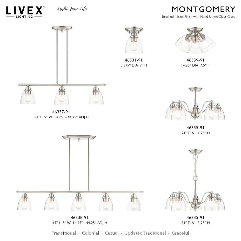 Montgomery Brushed Nickel 5-Light Chandelier with Hand-Blown Glass
