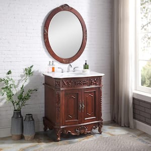 Winslow 33 in. W x 22 in. D Bath Vanity in Antique Cherry with Vanity Top in White Marble with White Basin