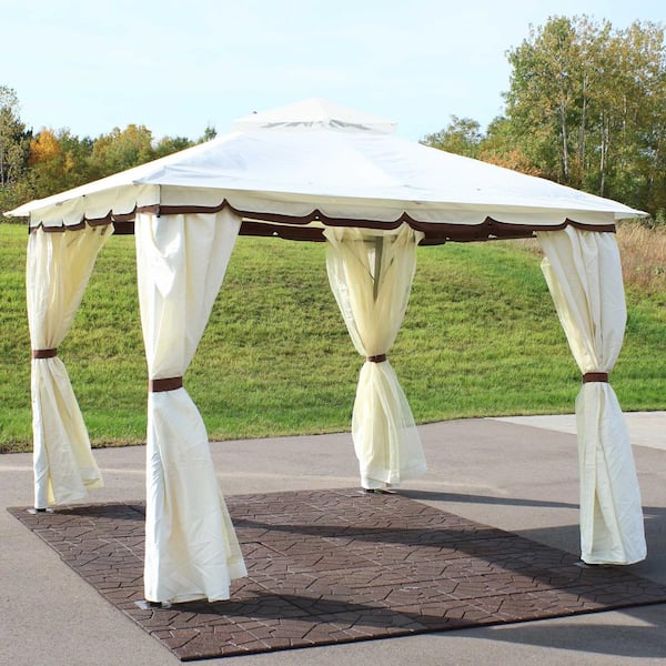 Sunnydaze 10 ft. x 10 ft. Soft Top Cream Gazebo with Mesh
