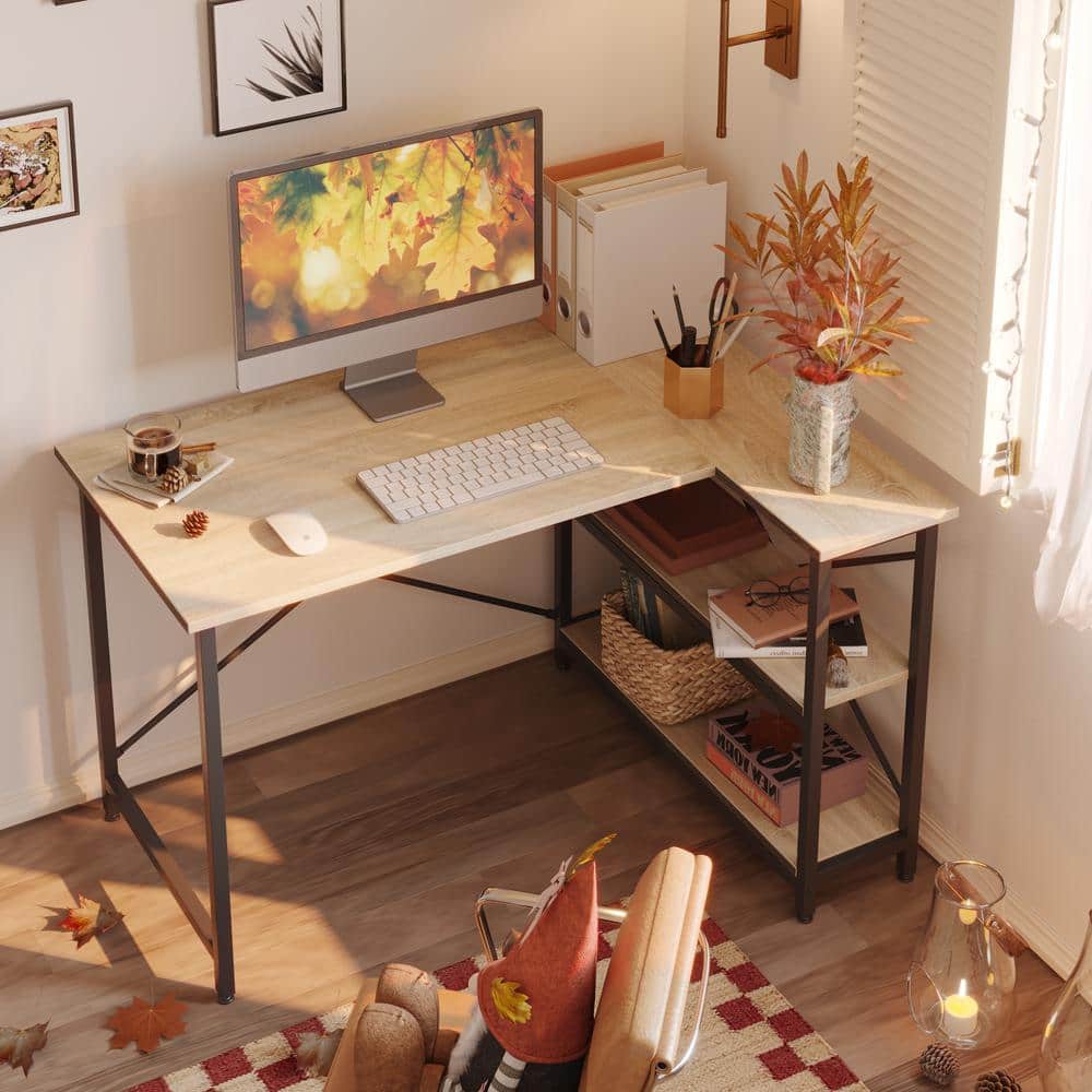 55 Inch Dual Monitor Computer Desk with Adjustable Shelves - Bed