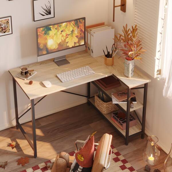 thumbnail image 2 of Homion L-Shaped Computer Desk With Fabric Pocket Hook & Storage Shelf – Modern Home Office 2 of 3