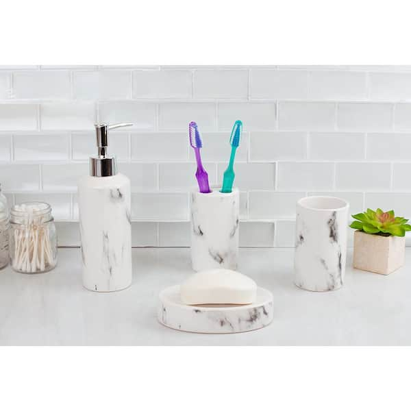 Home Basics Luxury with Stunning Sequin Accents 4-Piece Ceramic Bath  Accessory Set in White BA41924 - The Home Depot