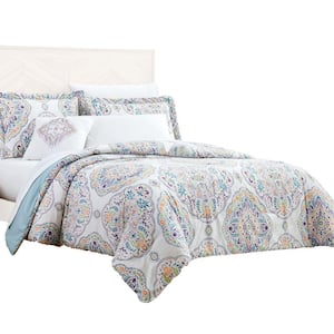 Chania 8-Piece Multi-Color Floral Print Polyester King Bed Set