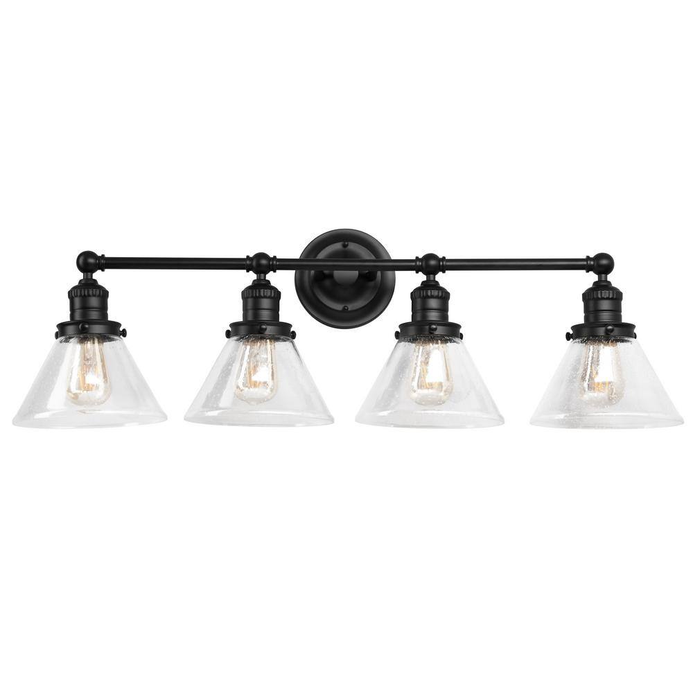 Augustin Matte Black 4-Light Bathroom Vanity Fixture with Clear Glass Shades