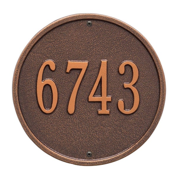 Whitehall Products Round Standard Antique Copper Wall 1-Line Address Plaque