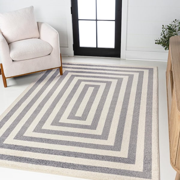 JONATHAN Y Bandol Modern Classic Mitre Stripe Gray/Ivory 8 ft. x 10 ft. Area Rug