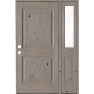 44 in. x 80 in. Knotty Alder Right-Hand/Inswing Clear Glass Grey Stain Wood Prehung Front Door with Right Sidelite