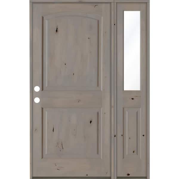 Krosswood Doors 44 in. x 80 in. Knotty Alder Right-Hand/Inswing Clear Glass Grey Stain Wood Prehung Front Door with Right Sidelite