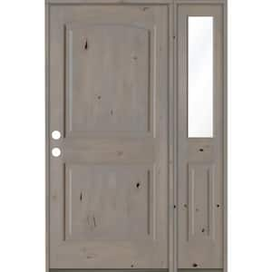 50 in. x 80 in. Knotty Alder 2 Panel Right-Hand/Inswing Clear Glass Grey Stain Wood Prehung Front Door with Sidelite