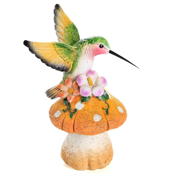 Phewnyzo 3.7 in. x 4.3 in. x 6.7 in. Hummingbird Stand on Mushroom for Garden Decorations